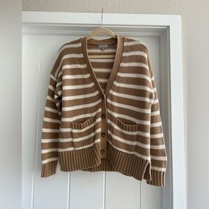 J. Crew Tan and Cream Striped Button-Front Cardigan